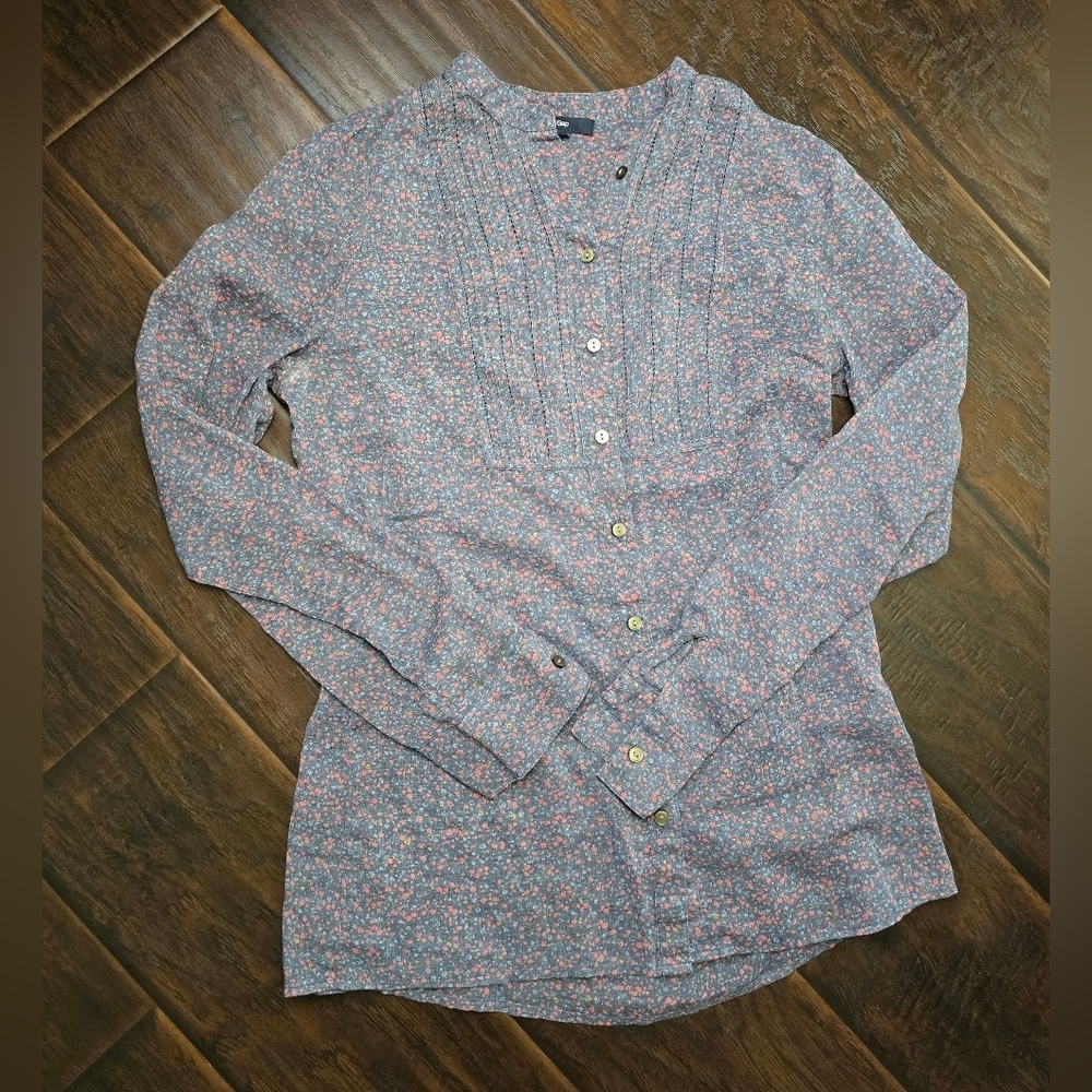 Gap Womens Long Sleeve Floral Sheer Button Up Blouse Small